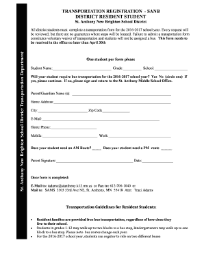 Transportation Registration Form