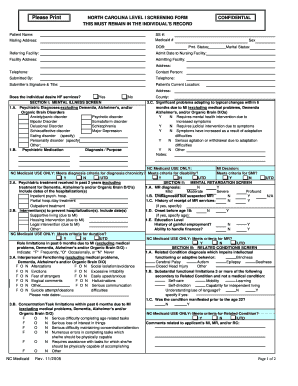 North Carolina Level I Screening Form