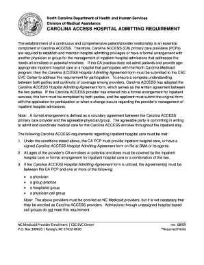 Carolina ACCESS Hospital Admitting Agreement