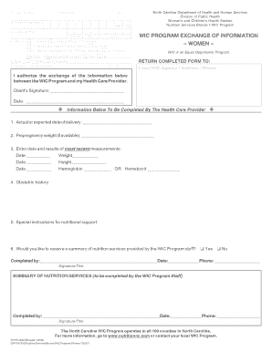 WIC Program Exchange of Information Form