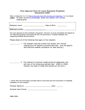Prior Approval Form for Lower Extremity Prosthetic Component
