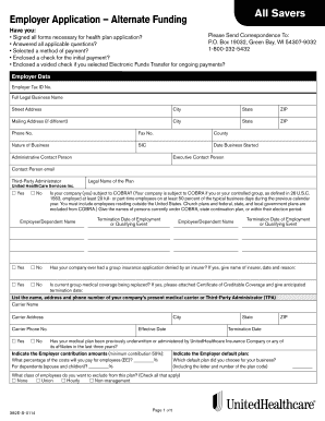 Employer Application for Health Plan