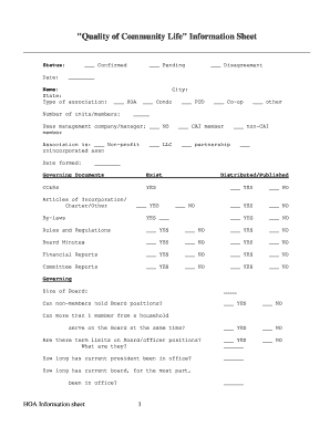 HOA Information Sheet
