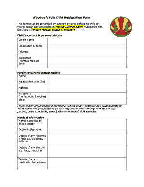 Woodcraft Folk Child Registration Form