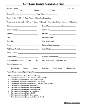 Perry Local Schools Registration Form