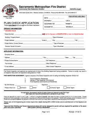 Sacramento Fire District Plan Check Application