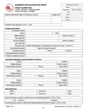 Business Application for Credit