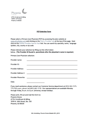 Primary Care Physician Selection Form