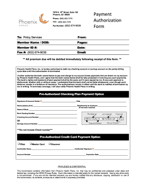 Phoenix Health Plans Payment Authorization Form