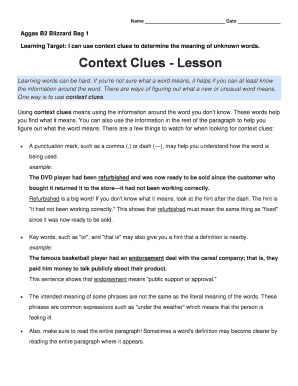 Context Clues Worksheet