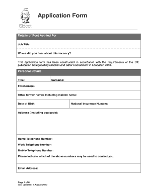 UK Teaching Job Application Form