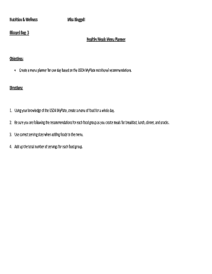 One-Day Healthy Meals Menu Planner