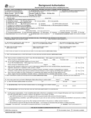 Washington State Background Authorization Form
