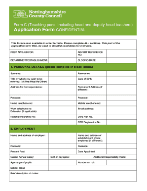 UK Teaching Post Application Form