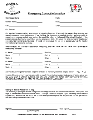 Emergency Contact Form for Pets