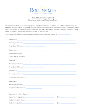 MBA Internship Learning Objectives Form