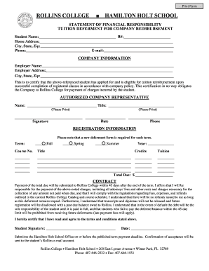 Rollins College Tuition Deferment Form