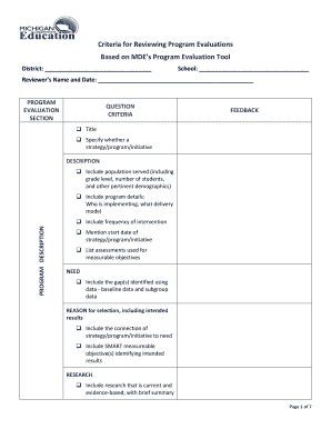 Michigan Program Evaluation Form