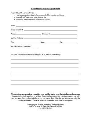 Housing Assistance Waitlist Status Request Form