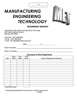 Engineering internship report format - Automotive & Manufacturing Engineering Technology - cset mnsu