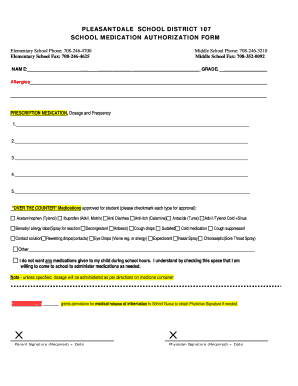 Pleasantdale School District Medication Authorization Form