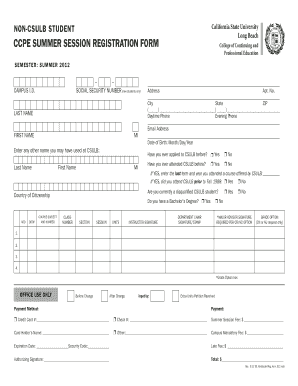 California State University Long Beach CCPE Summer Session Registration Form