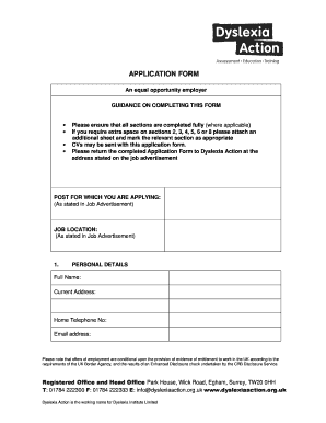 Dyslexia Action Employment Application Form