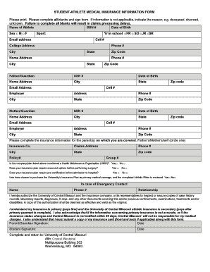 Student-Athlete Medical Insurance Information Form