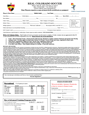 Colorado Soccer Player Registration Form
