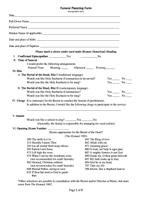 Funeral Planning Form