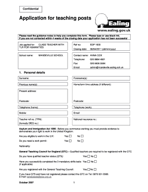 UK Teaching Job Application Form