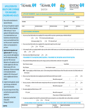 Application for Health Care Coverage for Uninsured