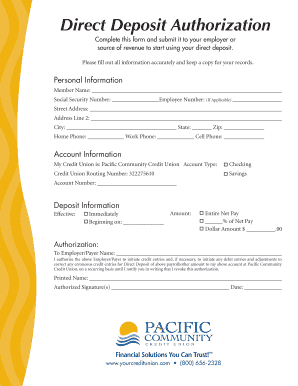 Direct Deposit Authorization Form