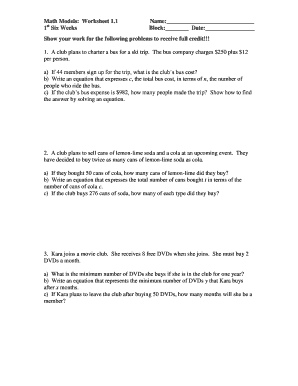 Math Models Worksheet 1.1