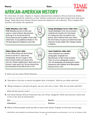 African-American History Reading Activity