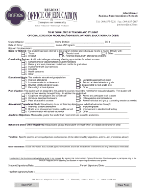 Individual Optional Education Plan Form