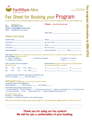 Fax Sheet for Booking School Programs