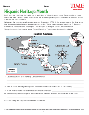Hispanic Heritage Month Reading Map Activity