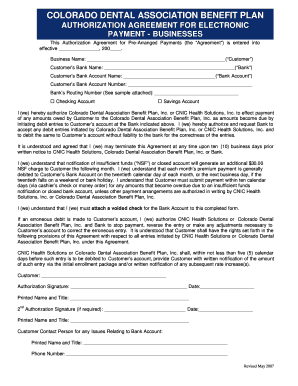 Colorado Dental Association Benefit Plan Authorization Agreement