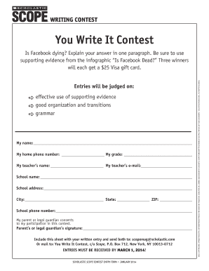 You Write It Contest Entry Form