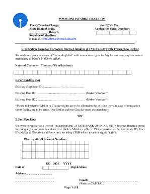 State Bank of India Corporate Internet Banking Registration Form