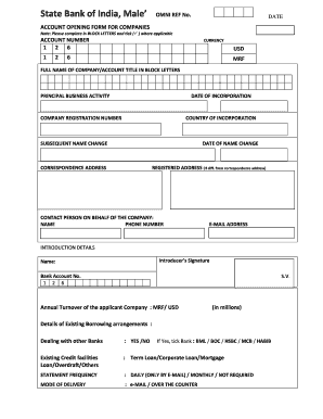 State Bank of India Company Account Opening Form