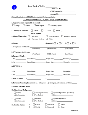 State Bank of India Account Opening Form