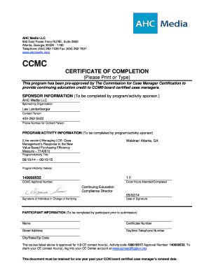 CCMC Certificate of Completion