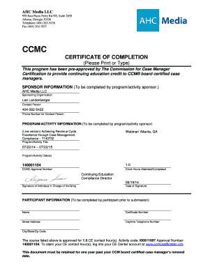 CCMC Certificate of Completion