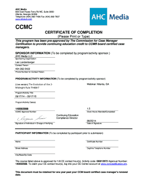 CCMC Certificate of Completion