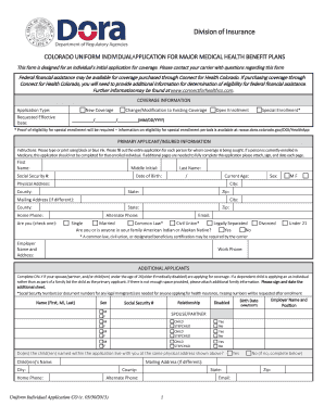 Colorado Uniform Individual Application for Major Medical Health Benefit Plans