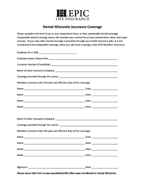 Dental Wisconsin Insurance Coverage Form