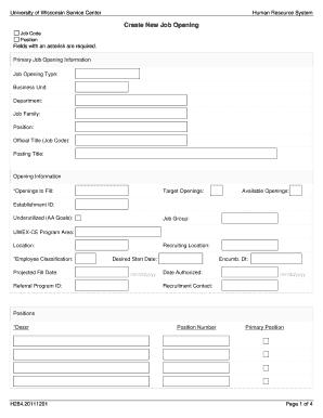 University of Wisconsin Job Opening Form