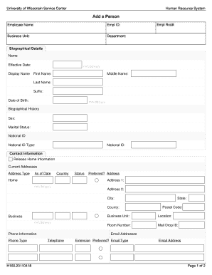 University of Wisconsin Add a Person Form